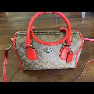 Coach tan signature mini Bennett crossbody satchel